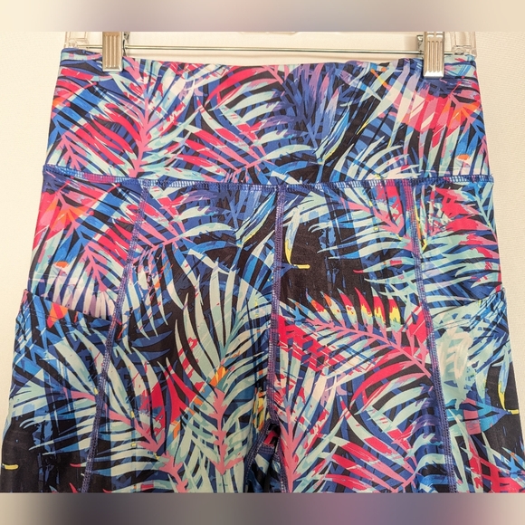 Nine West Medium Blue Pink Tropical Print Leggings Pockets - Picture 4 of 8